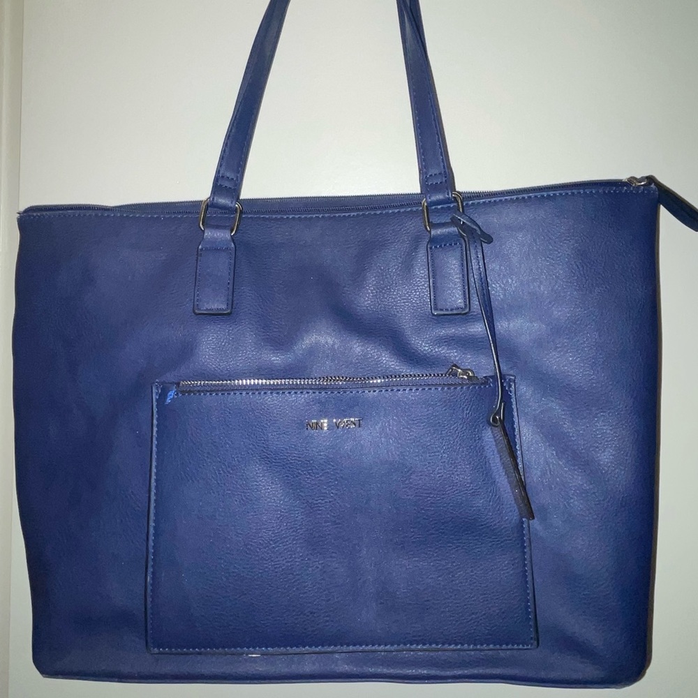 Navy blue Leather work Tote